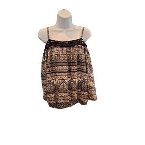 IZ Byer Womens Babydoll Top XL Black White Geometric Boho Y2K Spaghetti Straps